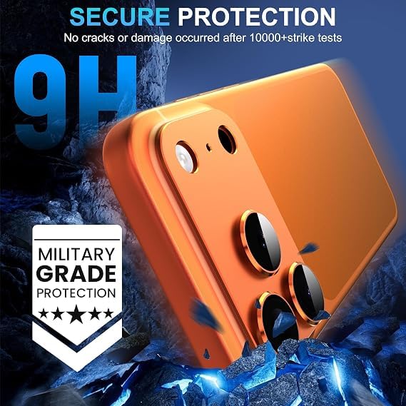 Image of Ferilinso GARHIL Camera Lens Protector Compatible for iPhone 17 Pro Max 6.9 Inch, 9H Tempered Glass Camera Protector, Full Coverage Lens Ring Cover, Matte Metal Joint Plate, Case Friendly, 1 Pack, Orange