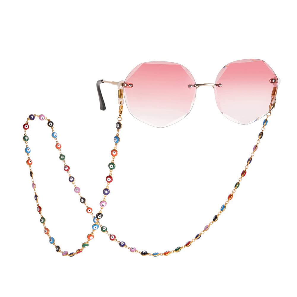 LIKGREAT Máscara de ojo malvado, cadena para lentes de lectura, soporte de vidrio para cuello, cordón para gafas de sol, correa para mujeres