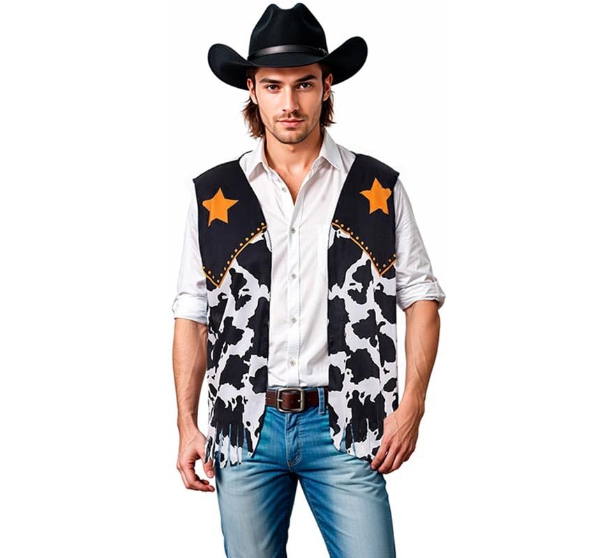 Adult printed black cowboy vest