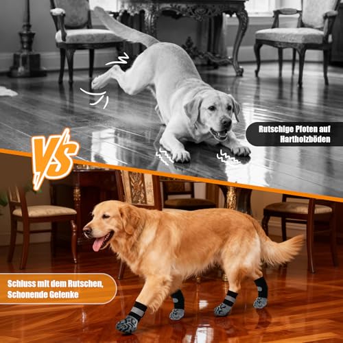 Rutschfeste Hundesocken Anti Rutsch,2 Paar Anti-Rutsch Socken für Hunde,Hundesocken für Hunde mit Verstellbaren Riemen Antirutschsocken Hund für Kratzern/Hitze/Kälte für kleine, mittlere,Große (S)