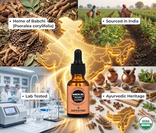 Image of Earth N Pure Babchi Oil (Psoralea Corylifolia) Cold Pressed and Undiluted for Skin, Pigmentation, Vitiligo & Uneven Skin Tone - 10ML