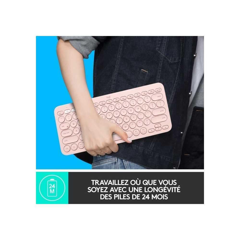 Logitech K380 Teclado Inalámbrico Multi-Dispositivo | para Windows/Apple/iOS/Android/Chrome, Disposición AZERTY Francés - Rosa