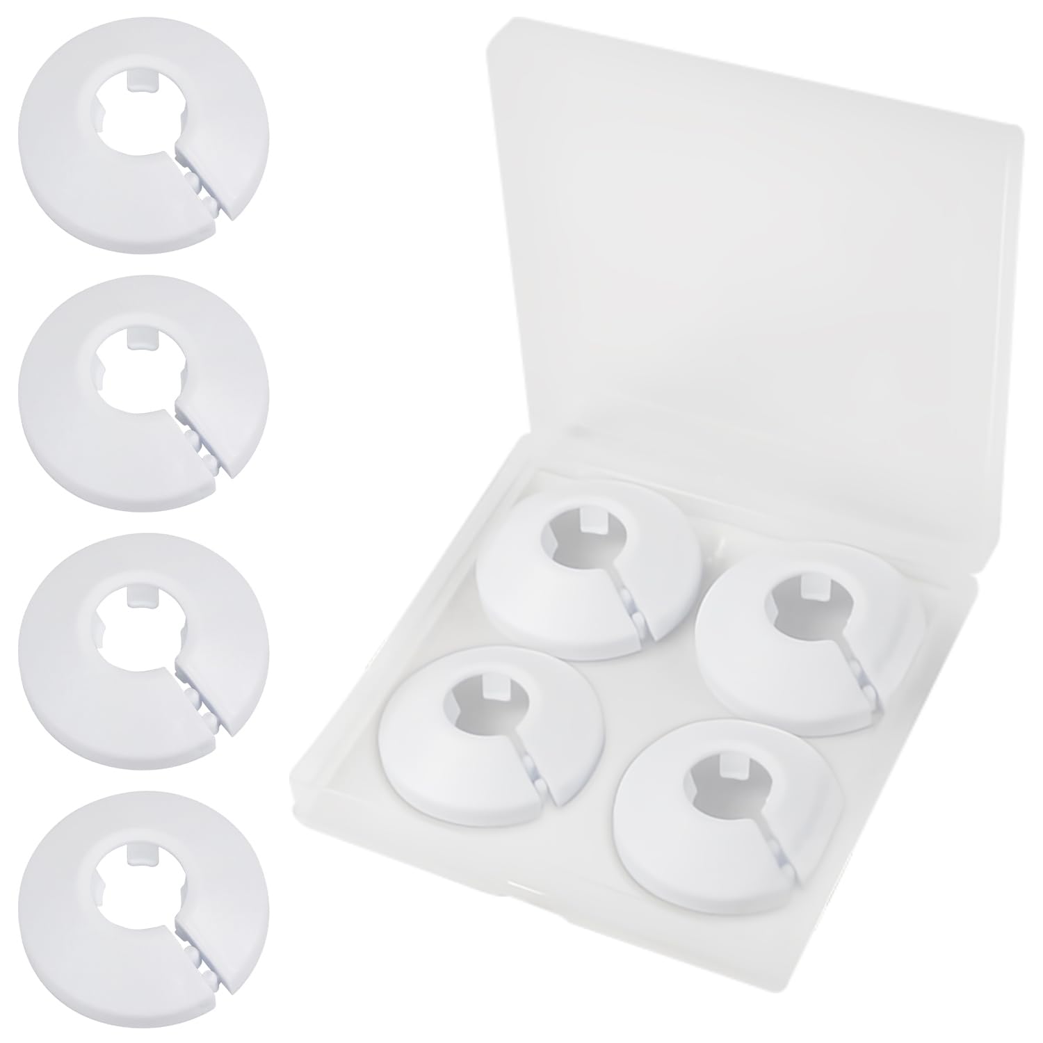 MroMax Fit 0.79" Outer Diameter Flange Water Pipe Cover Decoration White Pipe Cover Radiator PP Plastic 20mm Escutcheon Collar for Wall Pipe Tube Decoration 4Pcs
