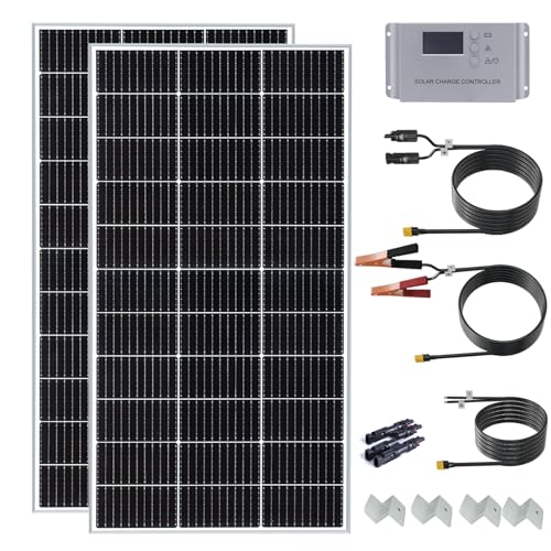 WUZECK 200 Watt 12Volt/24Volt Solar Panel Starter Kit 2PCS 105W Monocrystalline Module 20A Charge...