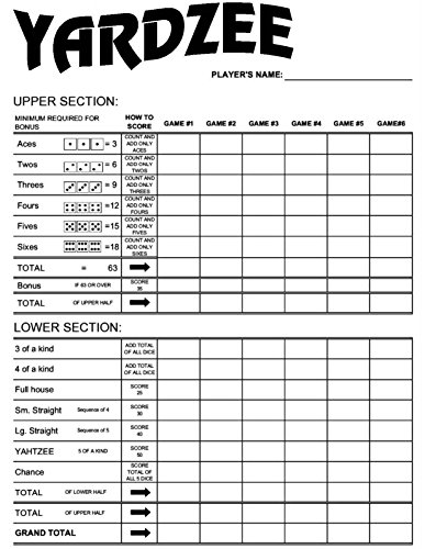 amazon com yardzee laminated double sided score card handmade products