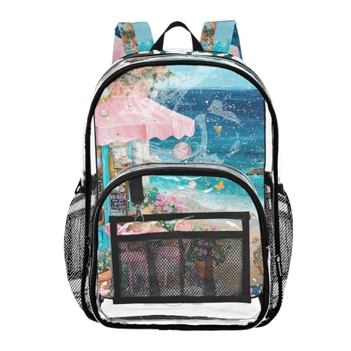 Beach Colloge Coffee Store Clear Backpack Clear Book Bag For Teen Girls Transparent Seethrough PVC Backpacks