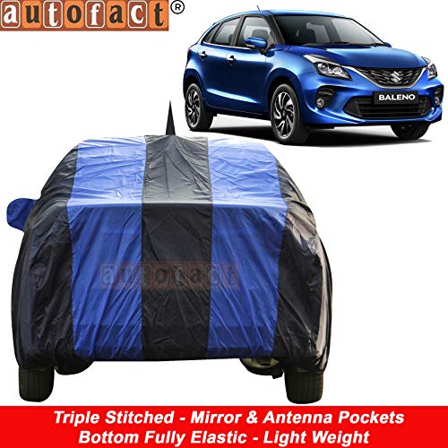 Image of Autofact Car Body Cover for Maruti Baleno (2015 to 2021) with Mirror and Antenna Pocket (Light Weight, Triple Stitched, Heavy Buckle, Bottom Fully Elastic) (Maruti Baleno, Royal Blue)