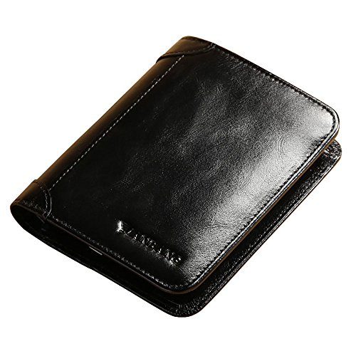 Men's Genuine Cowhide Leather Extra Capacity RFID Bifold Wallet Black