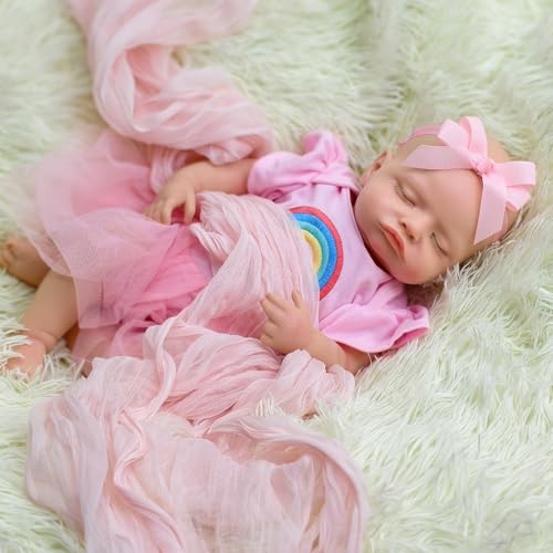 18 Zoll Reborn-Mädchen aus weichem Silikon – Ganzkörper-Silikon-Babypuppe, Mädchen, realistische Neugeborenenpuppe, schlafendes Baby und lebensechtes Gewicht, Geschenk für Kinder ab 3 Jahren – Bild 3