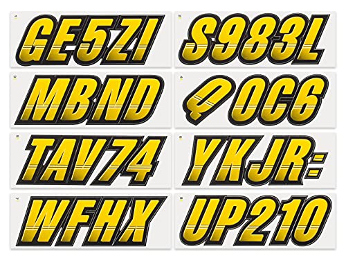 Stiffie Techtron Yellow/Black 3" Alpha-Numeric Registration Identification Numbers Stickers Decals For Boats & Personal Watercraft #TOP2
