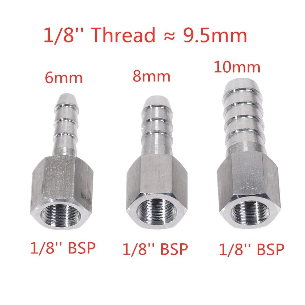1 pieza de acero inoxidable 304 de rosca hembra BSP de 1/4 pulgadas a manguera de tubo de 12 mm, acoplamiento de junta reductora de cola