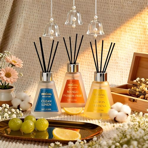 Reed Diffuser Set of 3 Pack, Lemon Verbena/Mango Passion Fruit/Clean Linen Oil Diffuser Reed Diffusers for for Home, Bathroom, Office Decor, 1.7 Fl.oz, Total 5.1Oz - image 6