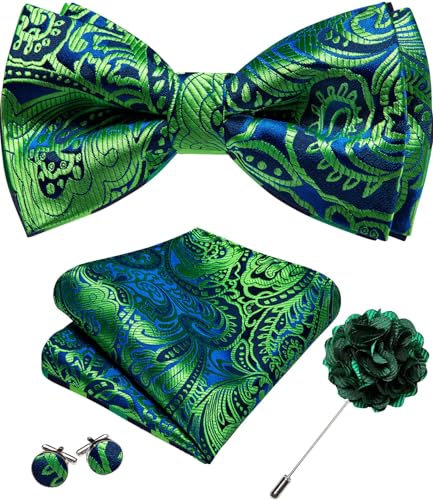 Image of YOHOWA Mens Bow Tie Set Paisley Coloful Pre-tied Bowties Adjustable with Handkerchief Cufflinks Wedding Prom Party