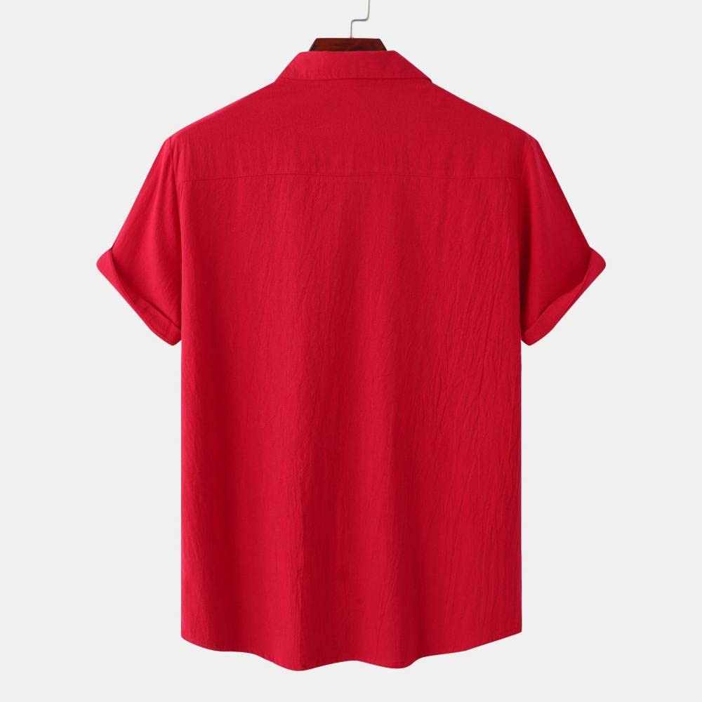 Hawaii-Hemd für Herren, kurzärmeliges Hawaii-Knopfhemd für Herren, rotes Hawaii-Hemd aus Baumwollleinen, Oberteil, lässig, schnell trocknend, kurzärmlig, für Sommer, Urlaub, Party, Strand