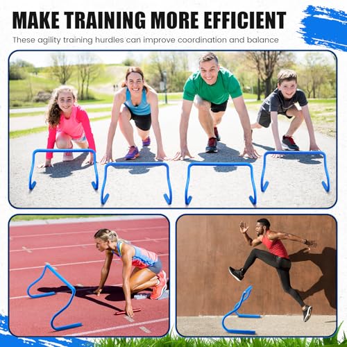 Seenelling 16 Pcs 12\" Speed Agility Training Hurdles Large Size Detachable Agility Hurdles Hurdles Training Equipment Set for Athletes Soccer Basketball(Blue)