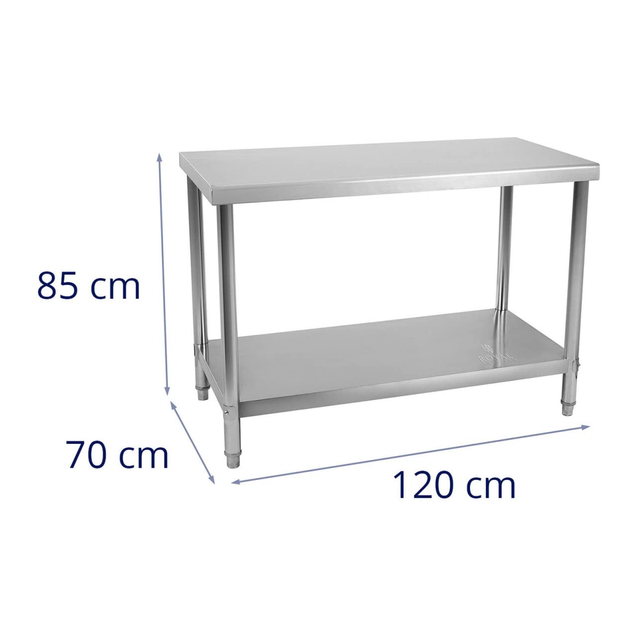 Royal Catering RCAT-120/70-NW Arbeitstisch Edelstahl Küche Edelstahltisch 120 x 70 cm höhenverstellbar