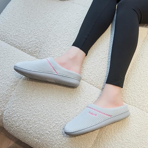 Image of House Slippers for Women with Arch Support | Memory Foam Non-Slip, Two Tone Embroidered Soft Home Slippers, All Season Comfort