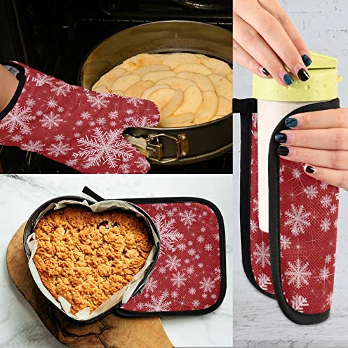 White Snowflake Oven Mitts And Pot Holders Sets Heat Resistant Hot Pads Merry Christmas Cooking Gloves Handling Kitchen Cookware Bakeware Bbq #TOP4