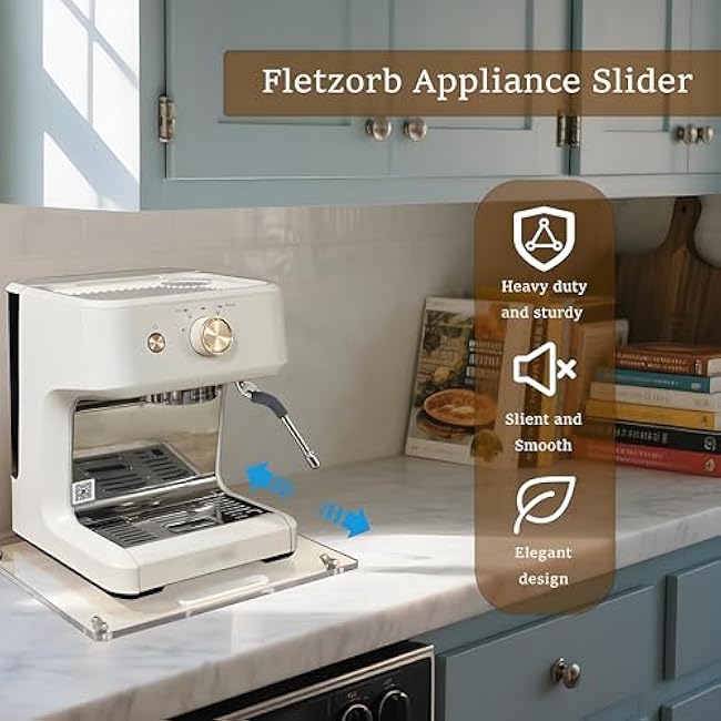 Acrylic Appliance Slider Tray with Rubber Wheels, Coffee Maker Sliding Tray for Kitchen Counter, Heavy Duty Appliance Slider for Espresso Machines, Mixers & Blenders (Clear, 14 x 13)