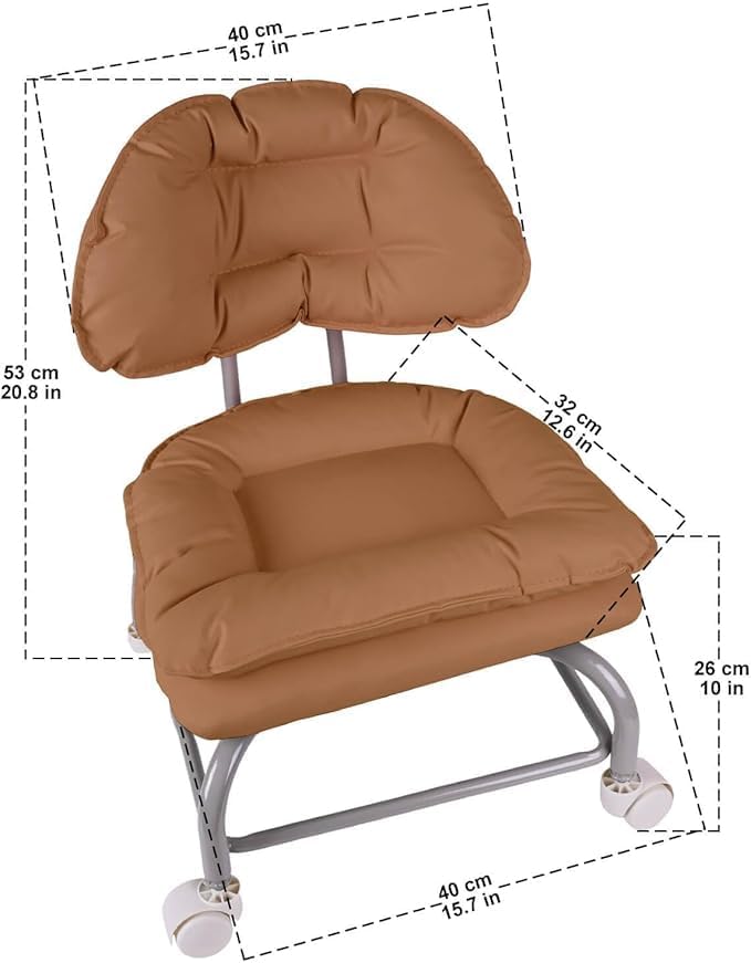 Blurism Pedicure Stool with Back Support Foot Stool Small Scar Back Support Stool with Wheels Rolling Stool with Backrest Foot Stool Massage/Tattoo/Tattoo/Shop (Brown)
