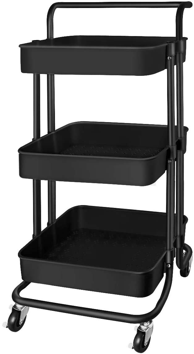 Buy 3 Tier Rolling Storage Cart with Wheels Handle, Heavy Duty Mobile