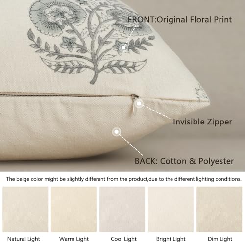 Image of YCOLL Vintage Floral Print Pillow Covers 20x20 Set of 2 Patterned Accent Decorative Cushion Covers Modern Farmhouse Throw Pillow Covers for Sofa Couch Chair Bed Living Room Home Decor, Aqua Haze