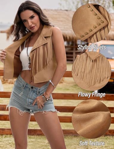 Chaleco con flecos mujer para transformar ropa básica en un conjunto de vaquera vintage elegante 5