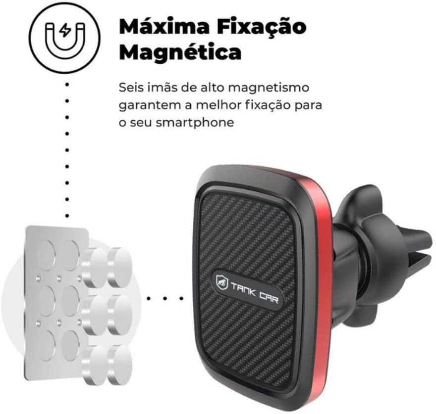 Gshield Suporte Veicular Magnético com 6 Imãs para Celular, GPS, Base Ajustável 360º e 2 Placas Metálicas de Fixação, Tank Car Preto Gshield Suporte Veicular Magnético com 6 Imãs para Celular, GPS, Base Ajustável 360º e 2 Placas Metálicas de Fixação, Tank Car Preto