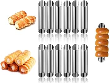 12pcs Cannoli Tubes, Stainless Steel Cannoli Forms Tubes Kits, Roll Horn Forms, Non-stick Baking Molds for Cannoli Shell, Brioche Rolls, Croissant Toas, Cream Roll, CroissantRound