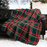 Exclusivo Mezcla Christmas Knit Checkered Blanket, Ultra Soft and Warm Reversible Woven Blanket, Lightweight Cozy Snuggly Throw for Couch Bed, Christmas Tartan, 50'x60'