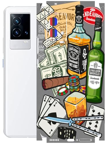 Image of AtOdds - Full Body Back Screen Guard Protector Film - Lamination Wrap Skin Sticker Compatible with IQOO 9 | Scratchproof Matte Finish (Wine Graffiti)