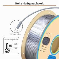 YOUSU Silk PLA Filament 1.75mm, Silk PLA Silber,3D Drucker Filament,PLA 1kg(2.2lb) Spool,Shiny Seide silber,PLA Metallic Silber – Ansicht 5