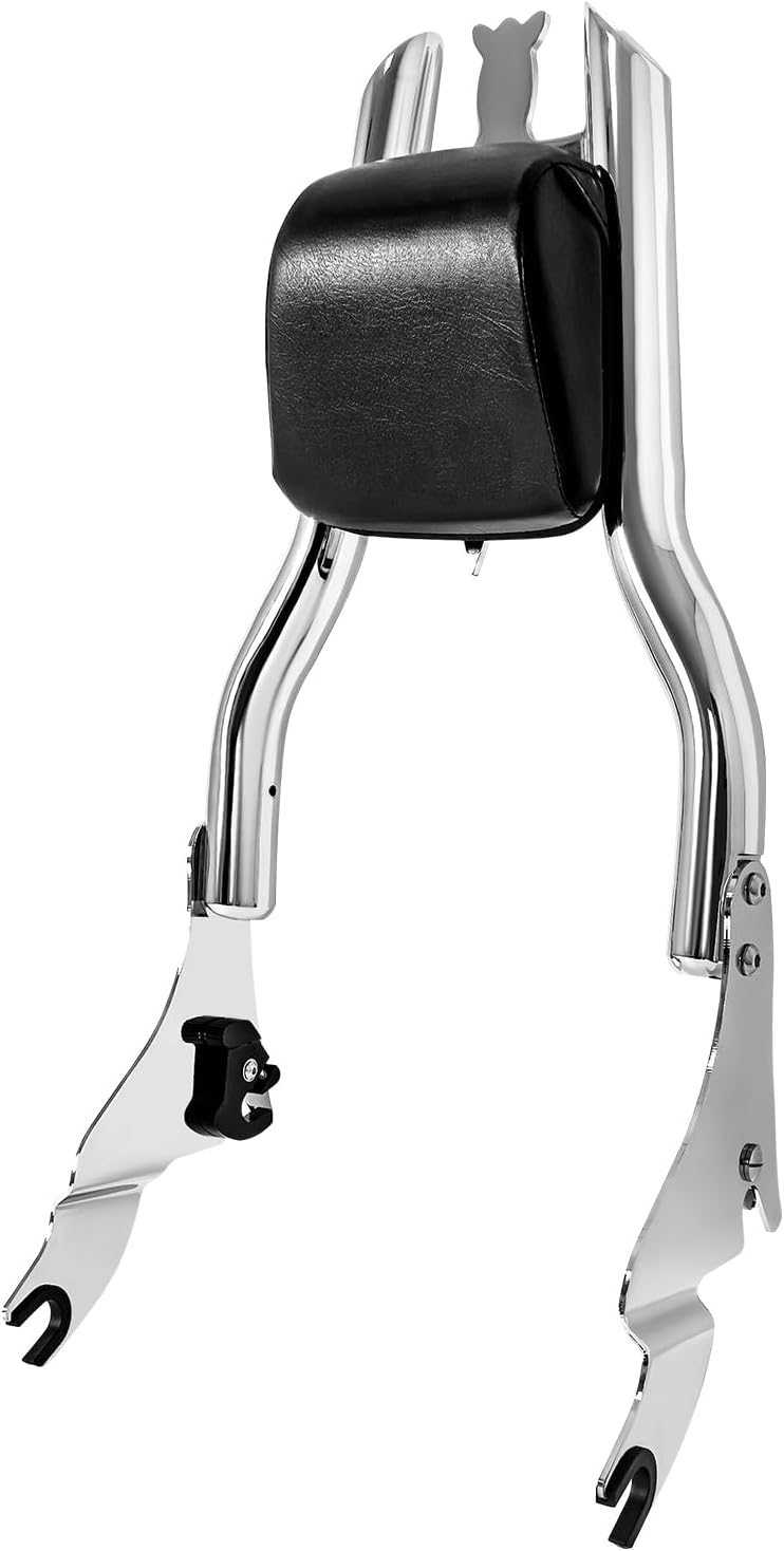 17" Black Road Glide Sissy Bar, 1 1/2" Bar Detachable Passenger Backrest Rear Pad Compatible for Harley Touring Models 2009-2023 Street Glide Road King Ultra CVO Limited Electra Glide