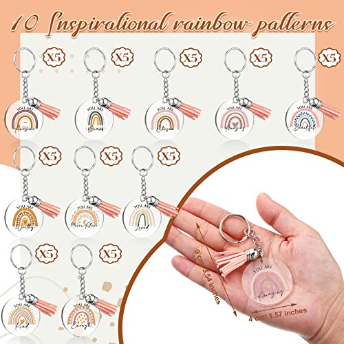 50 Pcs Boho Rainbow Key Chain Inspirational Quote Keychain Thank You Gifts For Coworkers Clear Acrylic Tassels Keychain For Employee Appreciation Gifts Students Gratitude Teacher Gifts, Films Included #TOP1