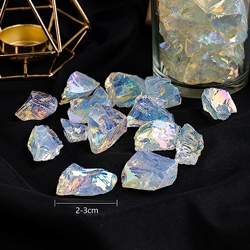 MuYu Art Bulk Electroplate Raw Opalite Rocks Rough Opal Crystal Stone for Collection, Decoration, Tumbling, Polishing, Wicca, Reiki Healing Crystals Natural Stones 200 Grams (Electroplate Opalite)