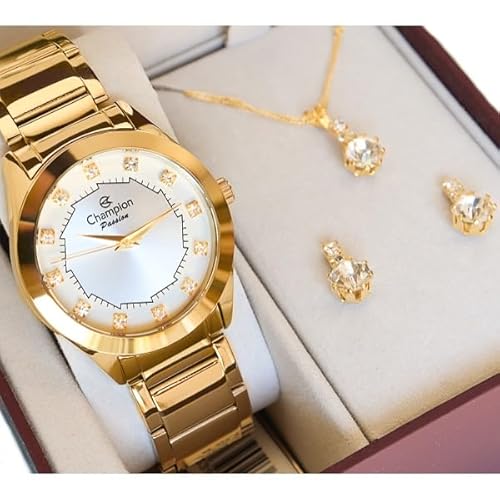 Kit Relógio Feminino Champion Analógico Ch24759w - Dourado