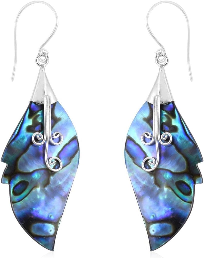 Abalone Shell Peacock Earrings Women's in 925 Sterling Silver - Beach Boho Unique Costume Jewelry Anniversary Birthday Christmas Gifts