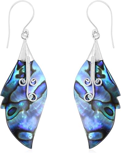 Aretes de pavo real para mujer en plata de ley 925 Playa Boho Unique Costume Jewelry Anniversary Birthday Gifts, Concha, Abulón