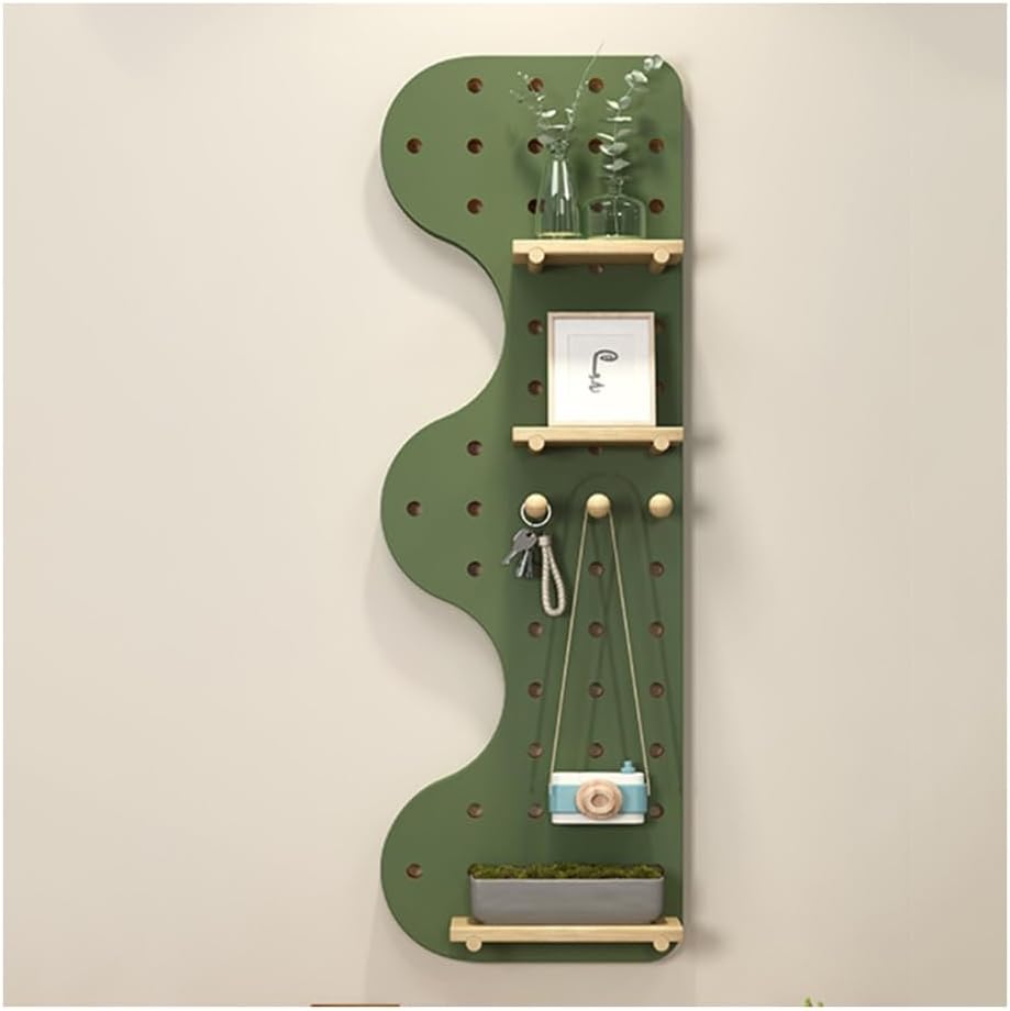 Wall-Mounted Solid Wood Pegboard Organizer Panels - Modular Shelving Kit for Home Office, Easy to Clean, Green, 60x120cm (23.6x47.2in) - Versatile Storage & Display Solution