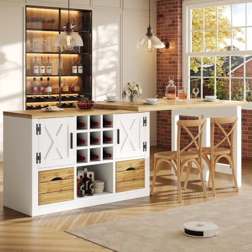 Mesa de bar isla cocina extensible con botellero para ganar espacio 4