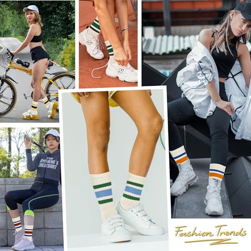 Image of American Trends Womens Novelty Striped Crew Socks Athletic Vintage Slouch Mid Calf Tube Socks