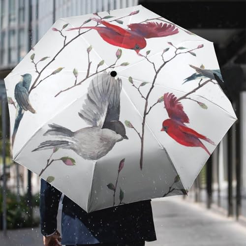 Parapluie de voyage oiseau rouge robuste et automatique haut de gamme