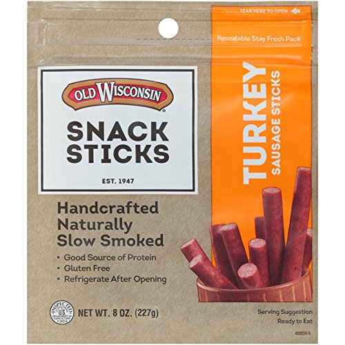 Old Wisconsin Turkey Sausage Snack Sticks, Naturally Smoked, Ready to Eat, High Protein, Low Carb, Keto, Gluten Free, 8 Ounce Resealable Package