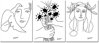 HNZKly Picasso Linea Arte Disegno Tela Arte Stampe Schizzi Donna Bouquet di Pace Dipinti Picasso Poster Minimalista Parete Arte Quadro Decorazioni 50x70cmx3 / Senza Cornice Art