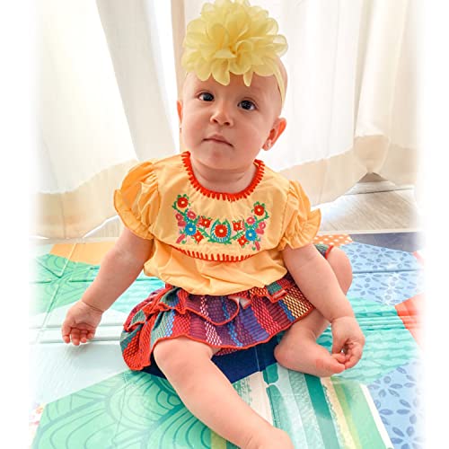 HINTINA Infant Baby Girl Mexican Embroidery Floral Shorts Outfits Ethnic Wear Cinco De Mayo Fiesta Clothes Set3