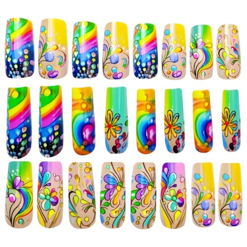 Colorful Gradient Acrylic Nails – Vibrant Rainbow Design