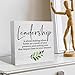 Leadership Rustic Square Wooden Box Sign - Decorative Inspirational Leader Quote - Home Office Decor - Desk Decor Sign for Shelf or Table - Gift for Boss Leader Manager Coworker