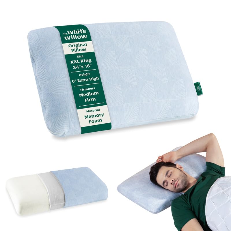 Orthopedic Memory Foam King Big Size Neck & Back Support Sleeping Bed Pillow with Removable Zipper Cover (34" L x 16" W x 6" H) - Green