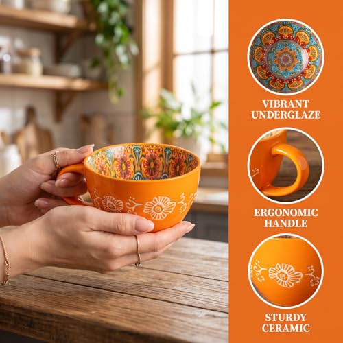 Mug artesanal de cerámica pintado a mano 14 oz naranja miniatura 3