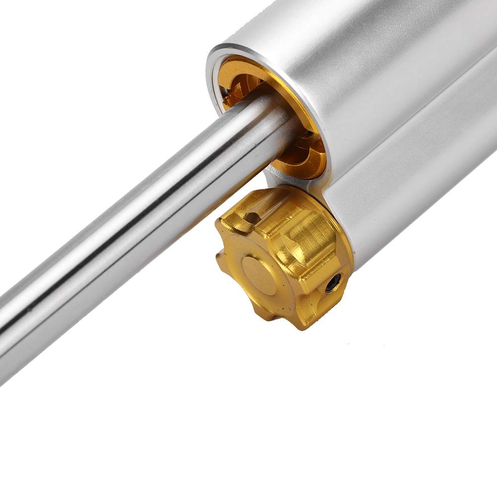 Fabater Amortyzator Układu Kierowniczego Motocykla, Uniwersalny, Precyzyjny Stabilizator Układu Kierowniczego ze Stopu Aluminium CNC, Tłumik drgań z łatwą instalacją Bez Modyfikacji dla (SILVER)